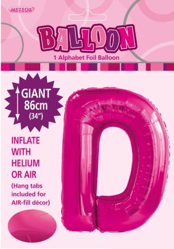 Giant Hot Pink Letter D 86cm (34”) Foil Balloon